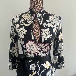 Floral Black Wrap Dress